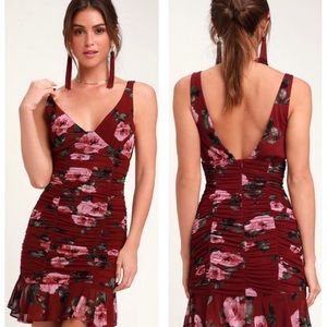 Lulu’s Amore To See Burgundy Floral Ruched Dress